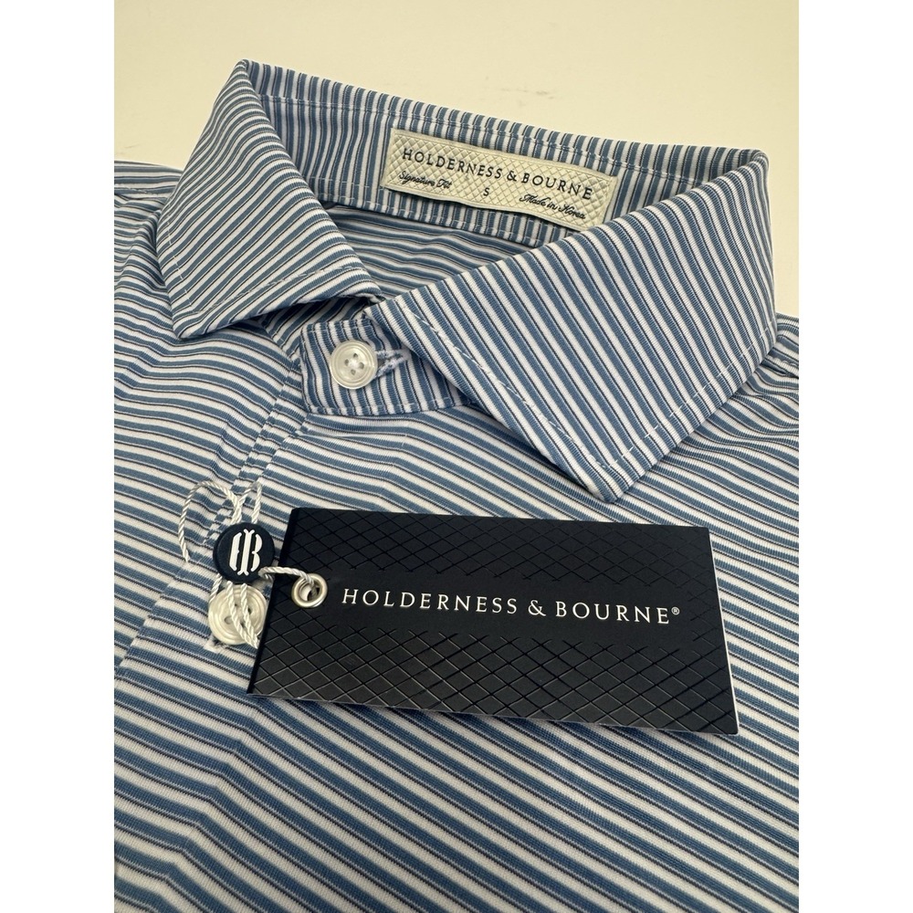 NWT Holderness & Bourne The Gresham Blue Striped Golf Polo Shirt Mens SMALL $118